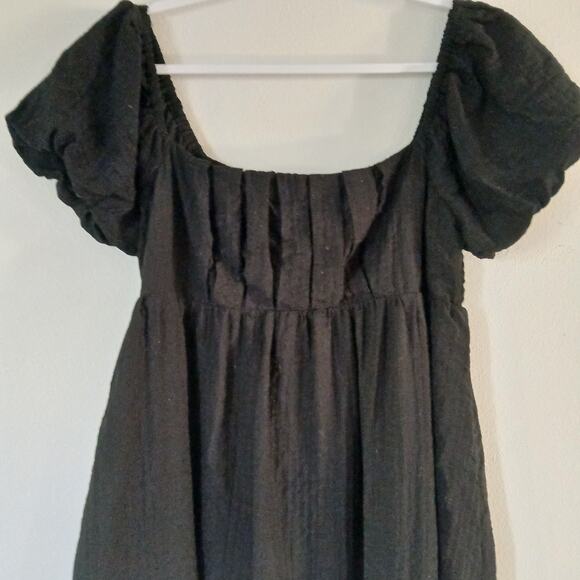 Aeropostale Lined Black Square-neck Smocked Large Fit & Flare Puff Sleeve Dress - Picture 2 of 7